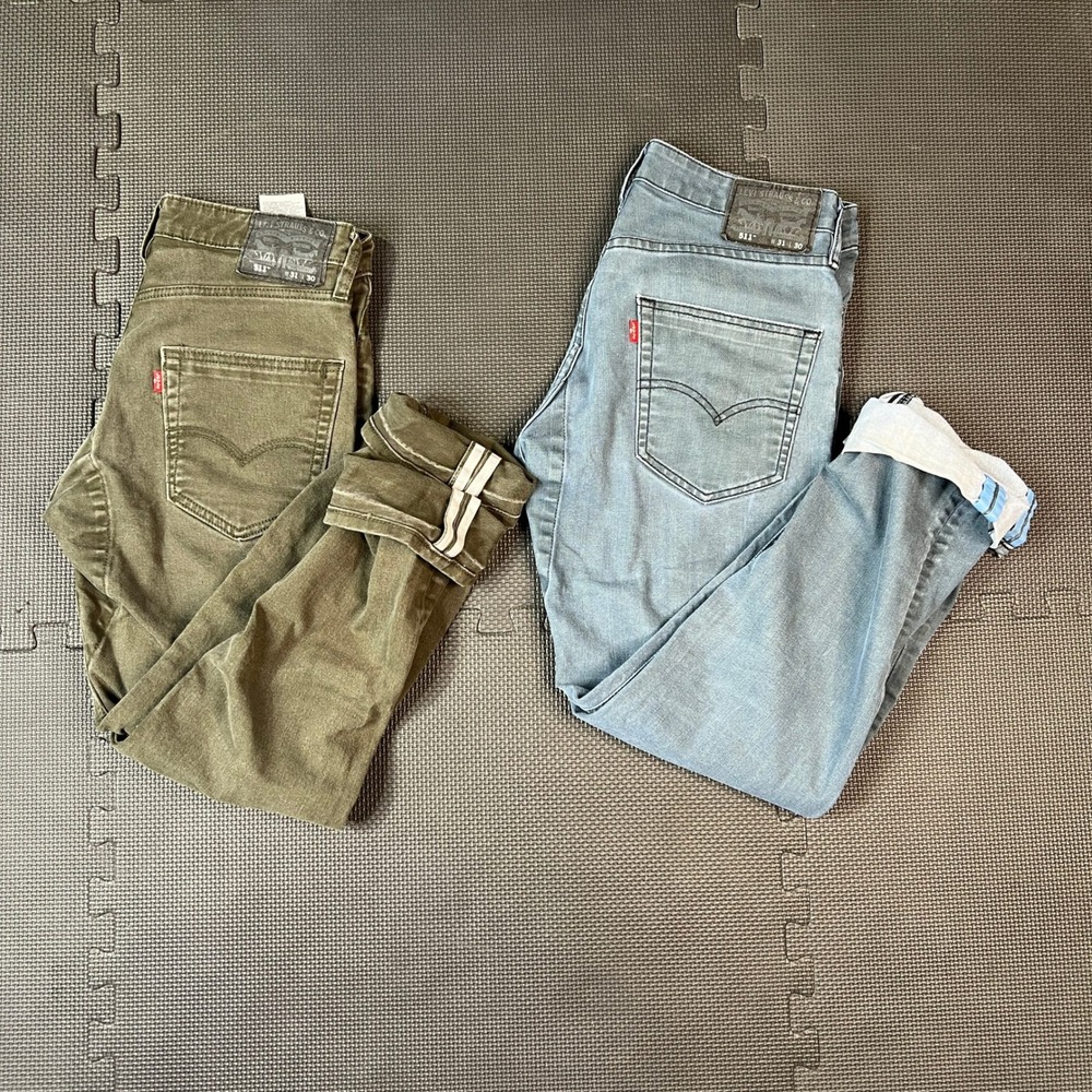 Levi's 511 Slim Commuter Jeans Men 31x30 Green & Blue Stretch Reflective Bike - Picture 6 of 12